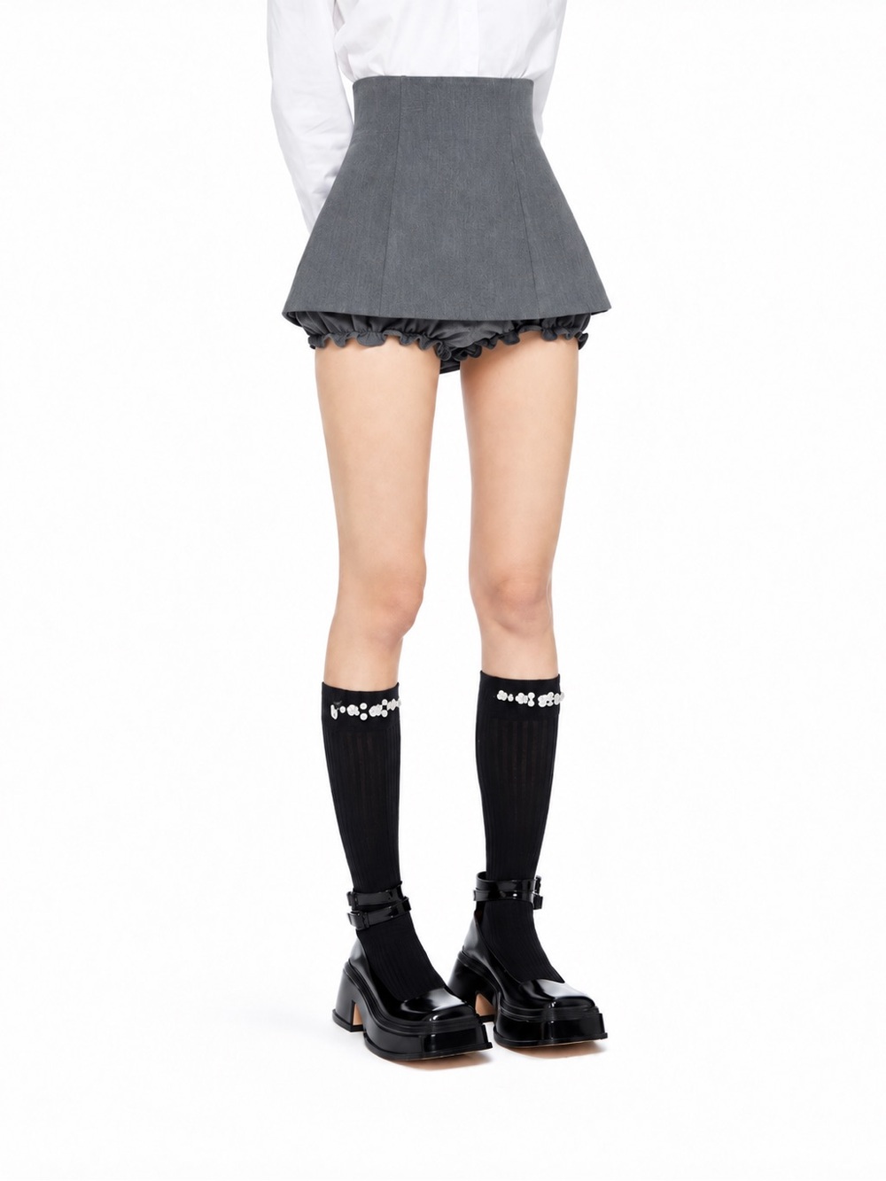 High-Waist Grey Skort with Ruffled Bloomers - large (fits small) Korea style